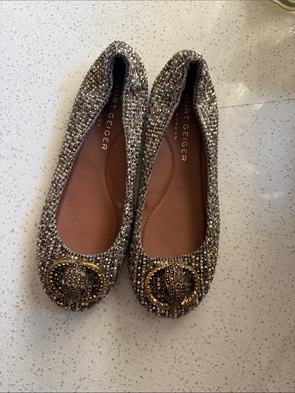 Kurt Geiger Crystal-Embellished Ballet Flats in Metallic Multitone